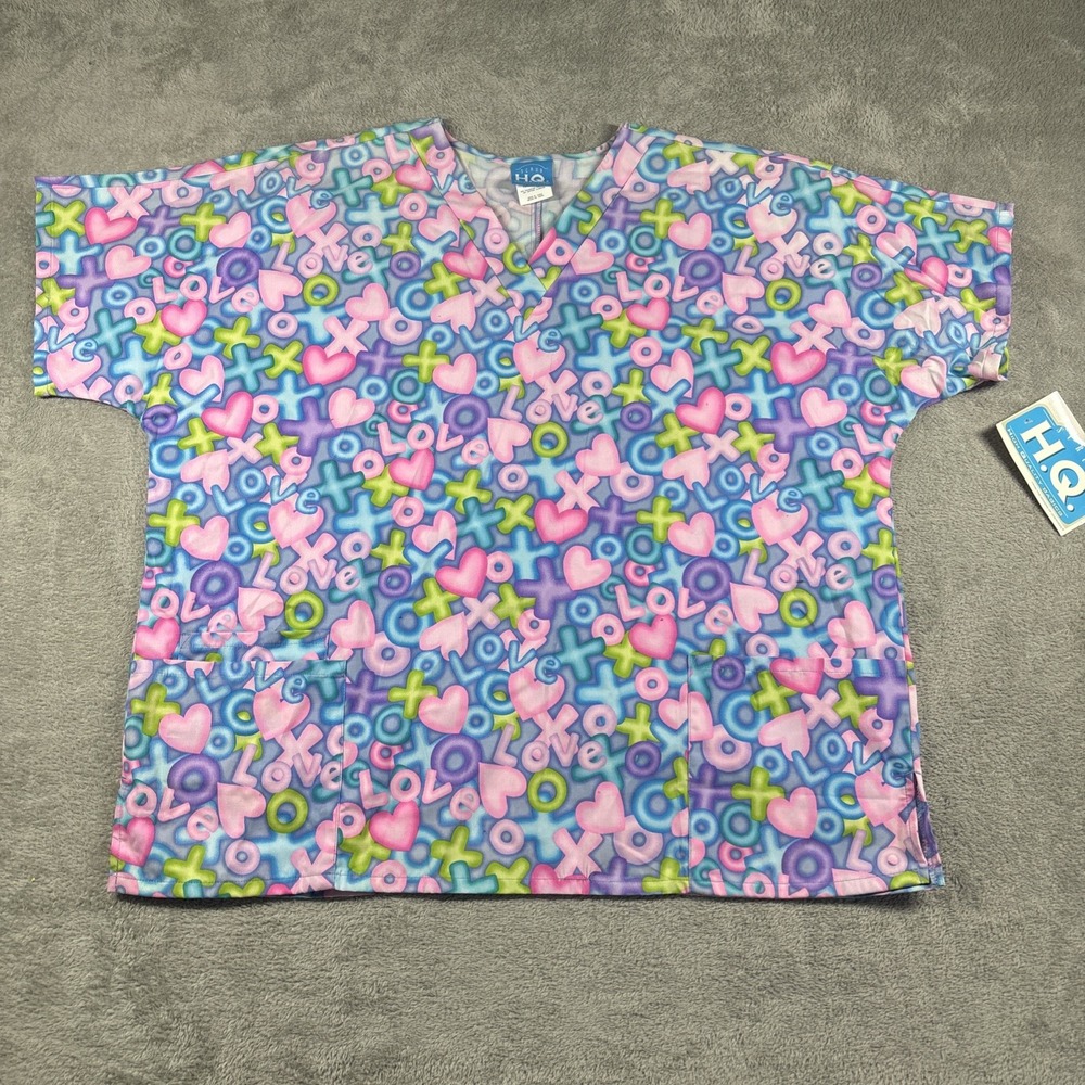 H.Q. Scrub Xoxo Hearts Women's Scrub Top Multicolor Size XL New